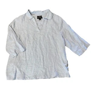 Tahari Leinen Tunika Top Gr. 2X blau Chambray 3/4 Arm V-Ausschnitt Lagenlook Beachy - Bild 1 von 8