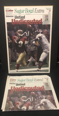 Florida State Seminoles FSU Plaque Sugar Bowl 2000 & Newspaper! Cover