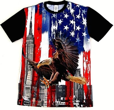 USA Eagle Sublimation T-shirt Stars Stripes Old Glory 2sided Adult Tee Men New Foto 1 de 4