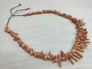 Turquoise Southwestern, Coral Branch Pink/Salmon Necklace Graduated Vtg. Native - Picture 1 of 7
