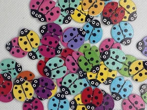 Ladybug Wooden Buttons Sew-On Crafts Cards Scrapbooking Knitting Sizes 17x40mm - Picture 1 of 11