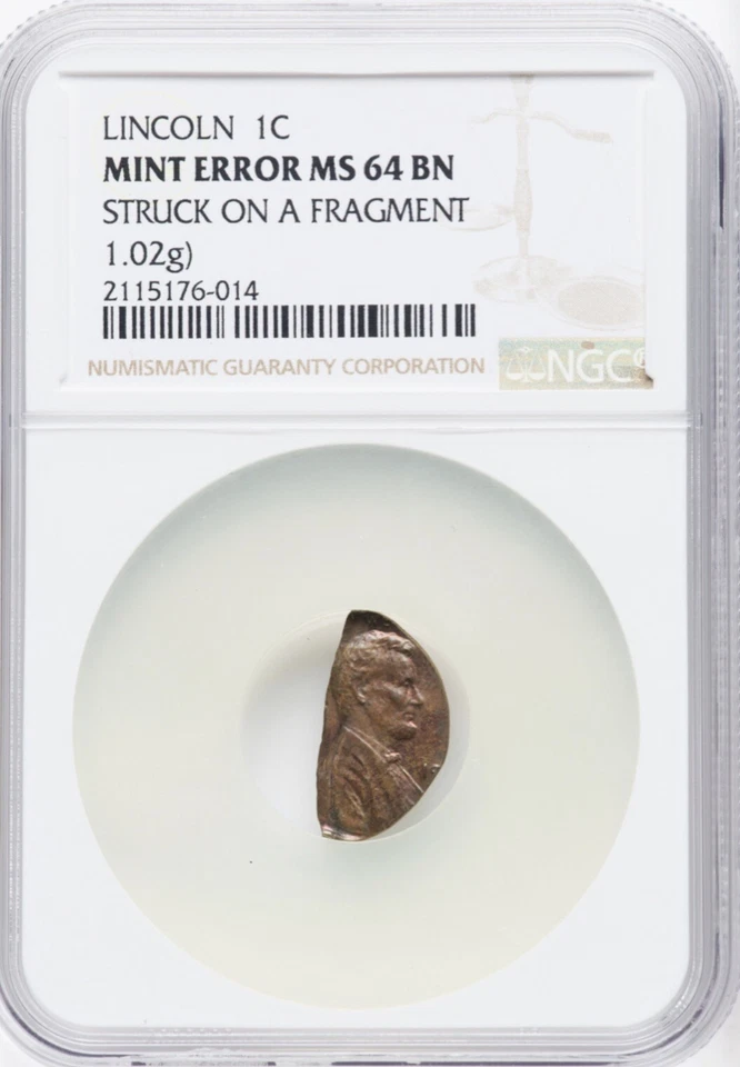 ND Mint Error 1C Memorial Reverse Lincoln Cent - Struck on a Fragment NGC MS64 - Image 1 of 2