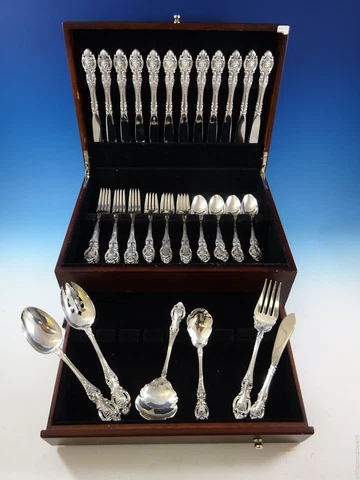 Grand Victorian by Wallace Sterling Silver Flatware Set For 12 Service 54 Pieces Cover