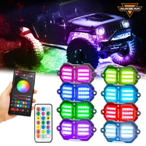 AUXBEAM 8 Pods RGB LED Rock Lights Underglow Kit Offroad Bluetooth Remote 96W - Picture 1 of 12