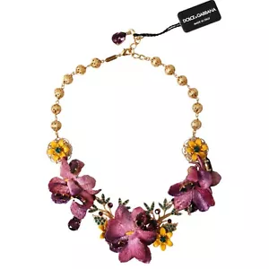 DOLCE & GABBANA Necklace Gold Brass Mix Fiori Flowers Crystal Chain Link 1900usd - Picture 1 of 8