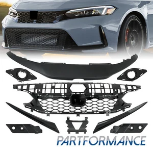 Type-R Style Black Upper Trim Replacement+Upper Grill For 2022-2024 Honda Civic - Picture 1 of 12
