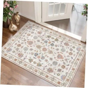 Area Rug 2x3 Machine Washable Rug,Vintage Floral Rug 2x3ft Cullen Cream Multi - Picture 1 of 8