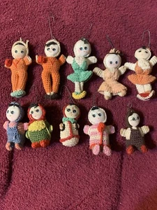 Lot Of 10 Vintage Mini Amigurumi Crochet Baby Doll Ornaments Painted Faces AS IS - Picture 1 of 7