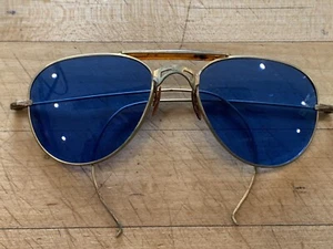 Vintage Sportsman goldgefüllte Pilotensonnenbrille mit Drahtfelge blau SELTEN schön L k - Bild 1 von 8
