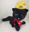 Tidy Cat 3 99% Dust Free Litter plush Black Cat Mascot yellow knit hat ribbon 9"