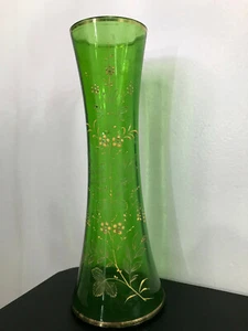 Green Glass Painted Bud Vase - Picture 1 of 6
