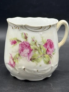 Vintage, porcelain German shaving cup with pink roses, gold trim 3 1/2" high - Picture 1 of 10