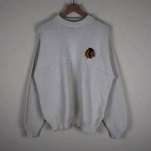 Vintage Chicago Blackhawks NHL Nutmeg Mills Sweater Ivory Large 24x27.5 - Picture 1 of 17