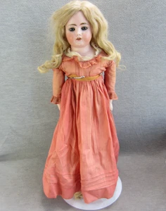 Antique Bisque Head Doll Kid Leather Body Cobalt Threaded Eyes Mohair Wig 20" - Picture 1 of 23