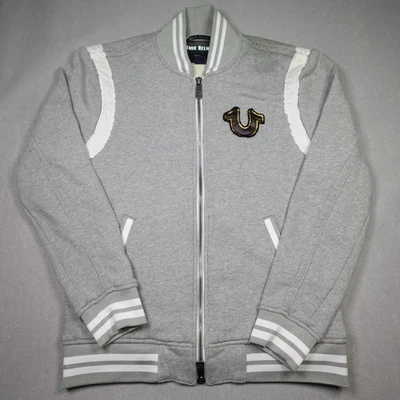 Chaqueta True Religion Para Hombre Grande Gris Águila Bombardero Universitario Cremallera Completa Parche Logo Foto 1 de 4