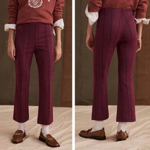 Anthropologie Maeve The Margot Red Holiday Plaid Kick Flare Pants Size Medium - Picture 1 of 8