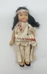 Vintage Native American Indian Bisque Composition Doll 3in Miniature Japan - Picture 1 of 7