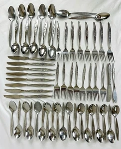 Service for 8 AVON ROSE Stainless Flatware Hanford Forge Korea + Extras (56 pcs) - Picture 1 of 10