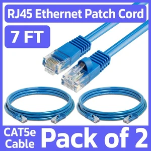 Paquete de 2 cables de conexión Cat5e azul 7 pies cable Ethernet red LAN cable de Internet RJ45 - Imagen 1 de 7