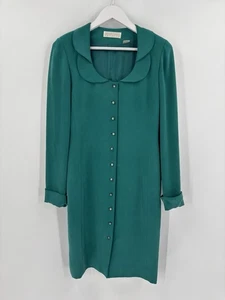 Dana Buchman Vintage Dress Womens 4 Teal Green Blue 100% Silk Button Front Midi - Picture 1 of 16