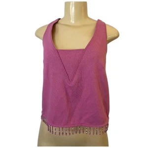 Anthropologie Crystal Fringe Tank Top Purple Size Medium Fairy Glam - Bild 1 von 9
