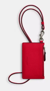 ❤️Coach Reißverschluss Ausweis Schlüsselband Kartenetui - CAJ45 kräftiges rotes raffiniertes Kieselleder - Neu mit Etikett - Bild 1 von 3