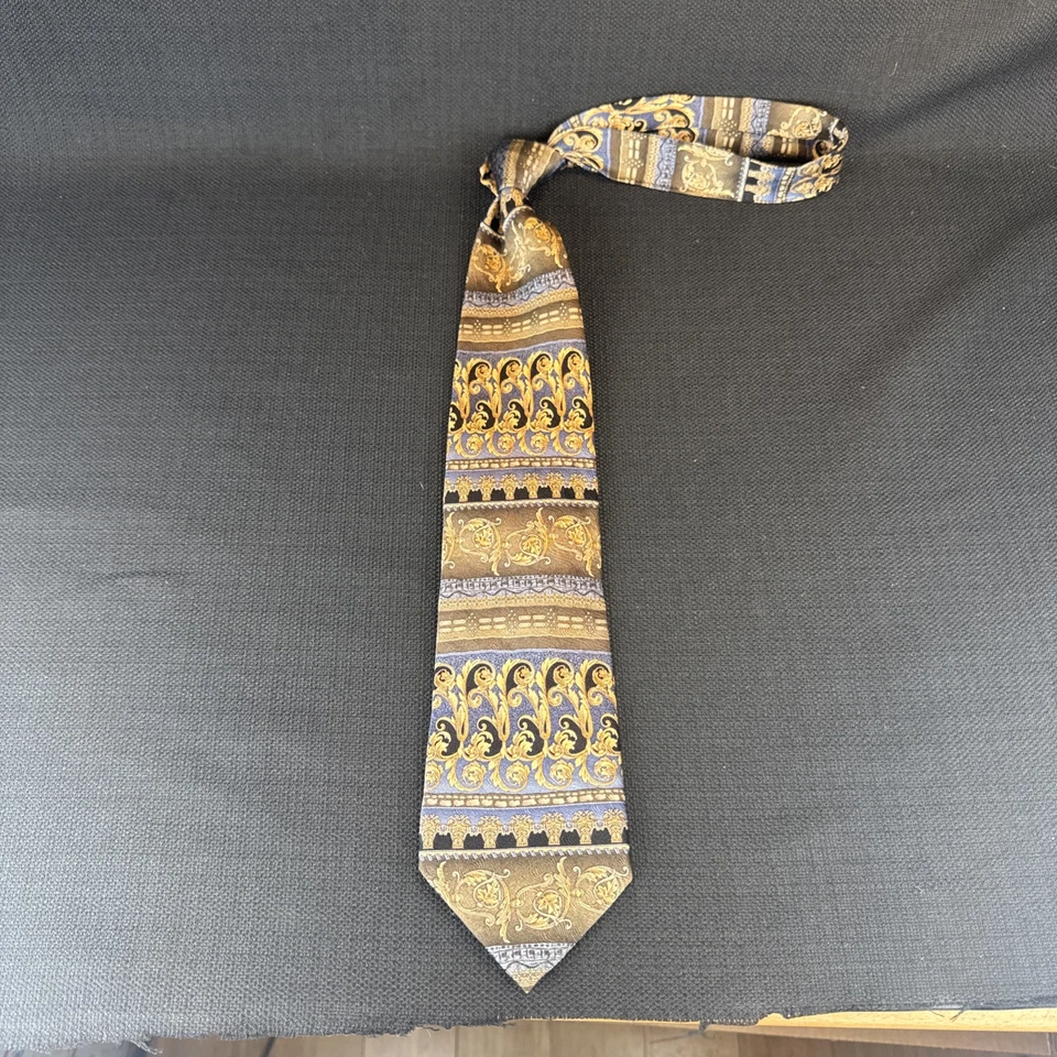 Corbata Meeting Street azul dorado cachemir para hombre 100 % seda 59 x 3,75 Foto 1 de 4