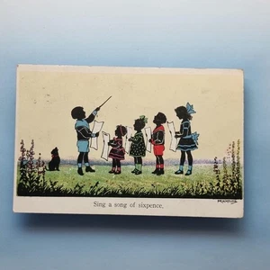 Fred Kaskeline Postcard C1915 Silhouette Sing A Song of Sixpence Children Signed - Picture 1 of 2