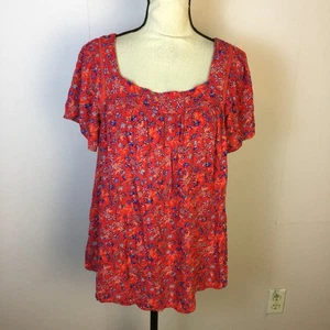 Blusa Top Caffe Marrakech 1X Mujer Plus Rojo Floral Cuello Cuadrado Manga Corta - Imagen 1 de 18