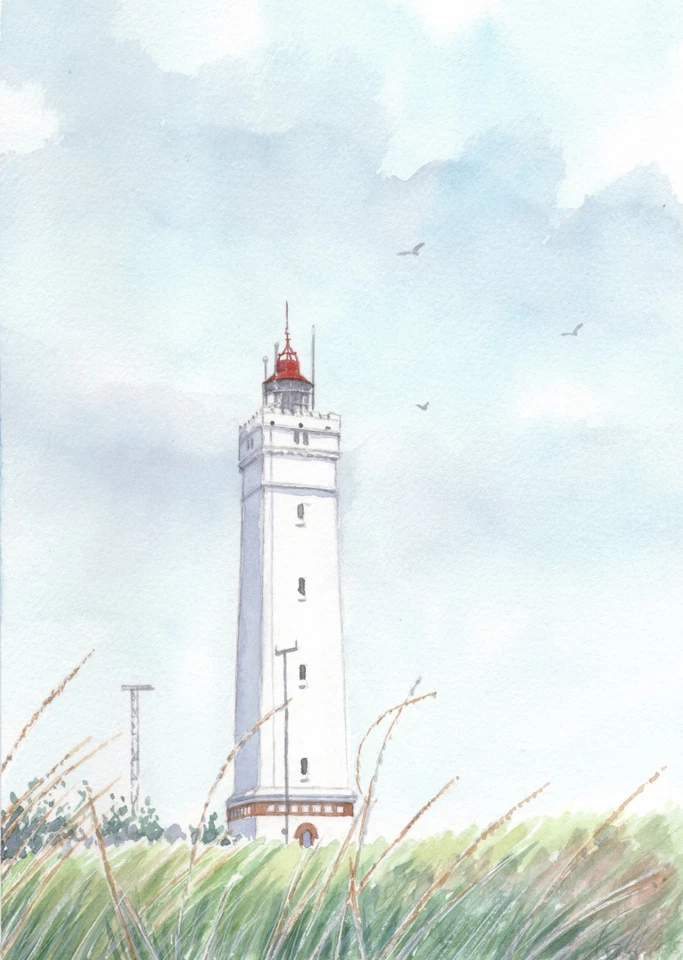 Original Aquarell - Westküste,Jütland,Dänemark - Blavandshuk Fyr - Bild 1 von 1