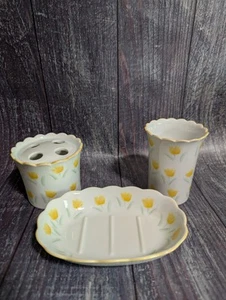 Vintage Japan Andre Richard Loren Yellow Tulip Ceramic Bathroom Toothbrush Soap - Picture 1 of 16