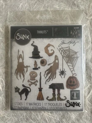 Tim Holtz FRIGHTFUL THINGS Thinlits Die Sizzix Spider Web Ghost Broom Halloween - Image 1 of 2