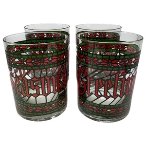 HOUZE Vintage Seasons Greetings Rocks Glasses Tumblers Set of 4 Christmas - Picture 1 of 7