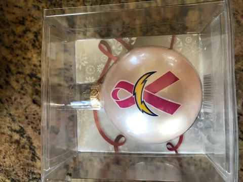 Chargers Breast Cancer Awareness Pink Glass Ball Christmas Ornament Cover