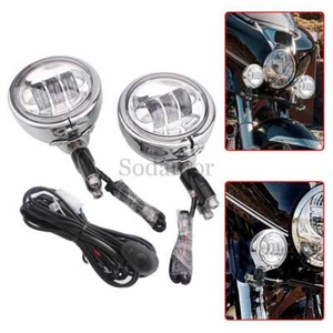 Chrome LED Driving Fog Auxiliary Lights &Clamp Bracket& Wiring Harness Universal - Picture 1 of 21