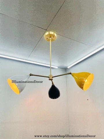 3 Cone Light Mid Century Brass Sputnik chandelier light Fixture Cover