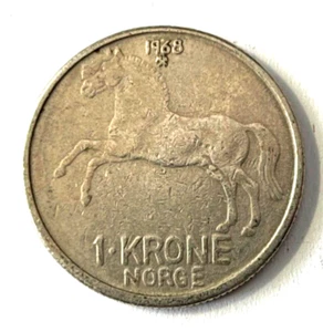1968 Norway Coin 1 krone Horse Farm Animal Wildlife - Picture 1 of 2