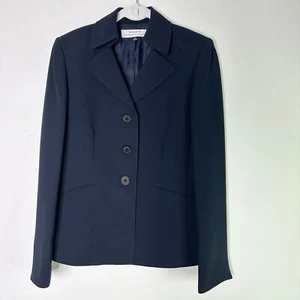 Tahari ASL Blazer Women 6 Navy Crepe 3 Buttons Long Sleeves Classic Corpcore - Picture 1 of 10