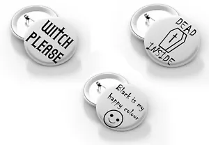 Emo/Goth/Punk Abzeichen Set - Schwarz ist meine glückliche Farbe - 3er-Pack 38 mm Knopfabzeichen - Bild 1 von 4