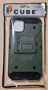 NEW! Cube case for iPhone 11 (6.1") KSNAPCOMBO-AJ-BKAMGR Rugged green kickstand - Picture 1 of 3