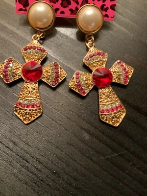 Betsey Johnson Red Gothic Cross Earrings  - Image 1 of 4