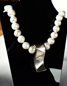 JEWELRY PIECES CHAIN SWEET WATER BEAD 46CM Mother of Pearl Silver NEW - Picture 1 of 2