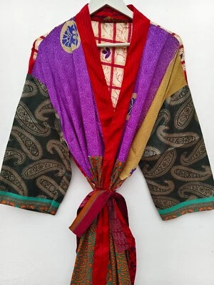 Bikini Cover Up Indian Sari Silk Kimono Woman's Clothing Beachwear Robe, B-2543 - Image 1 of 4