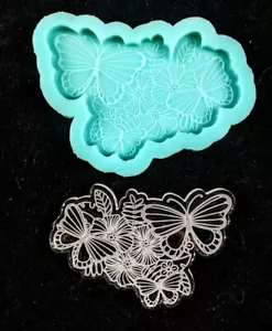 Glänzende dreifache SCHMETTERLING Blume Garten geätzte Silikonform - Harz Handwerk glänzend - Bild 1 von 3
