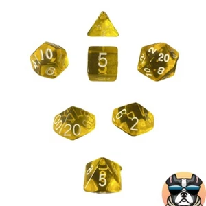 7 PC Polyhedral Dice Set DND RPG- Bright Yellow w/ White No.'s- with Pouch!! - Picture 1 of 5