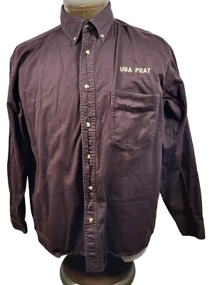Blue Generation USA Peat Shirt Mens L Brown Long Sleeve Button Up Embroidered - Image 1 of 4
