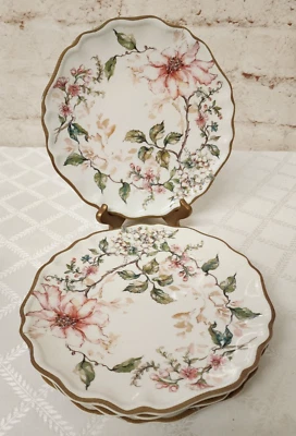 KELLER CHARLES Keller-Charles Philadelphia Floral Melamine Plates Scalloped Edge Set of 4