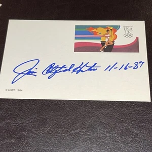 Jim Catfish Hunter Autographed Signed 3.5x5.5 Postcard HOF 1987 Dated 11-16-87 - Picture 1 of 4
