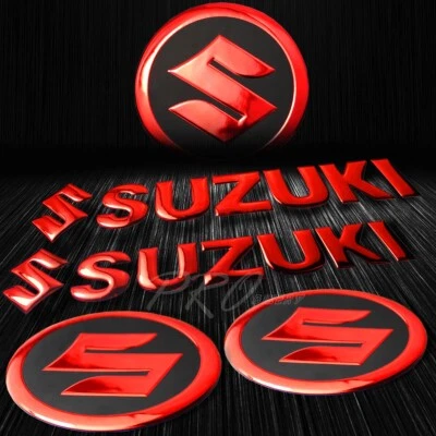 5.75" Vinyl Logo&Letter Emblem Decal+2.125" 3D Fairing Sticker Suzuki Chrome Red - Image 1 of 4