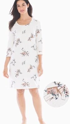 Soma Embraceable M Sleepshirt Ivory Holiday Paper Packages 3/4 Sleeves - Image 1 of 3